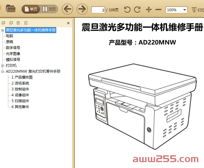 震旦AD220MNW打印机维修手册+零件手册